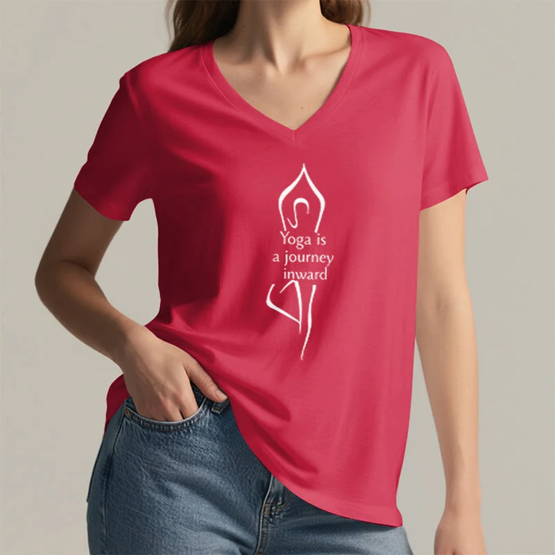Olivenorma „Yoga ist eine Reise nach innen“ V-Ausschnitt Meditations-T-Shirt