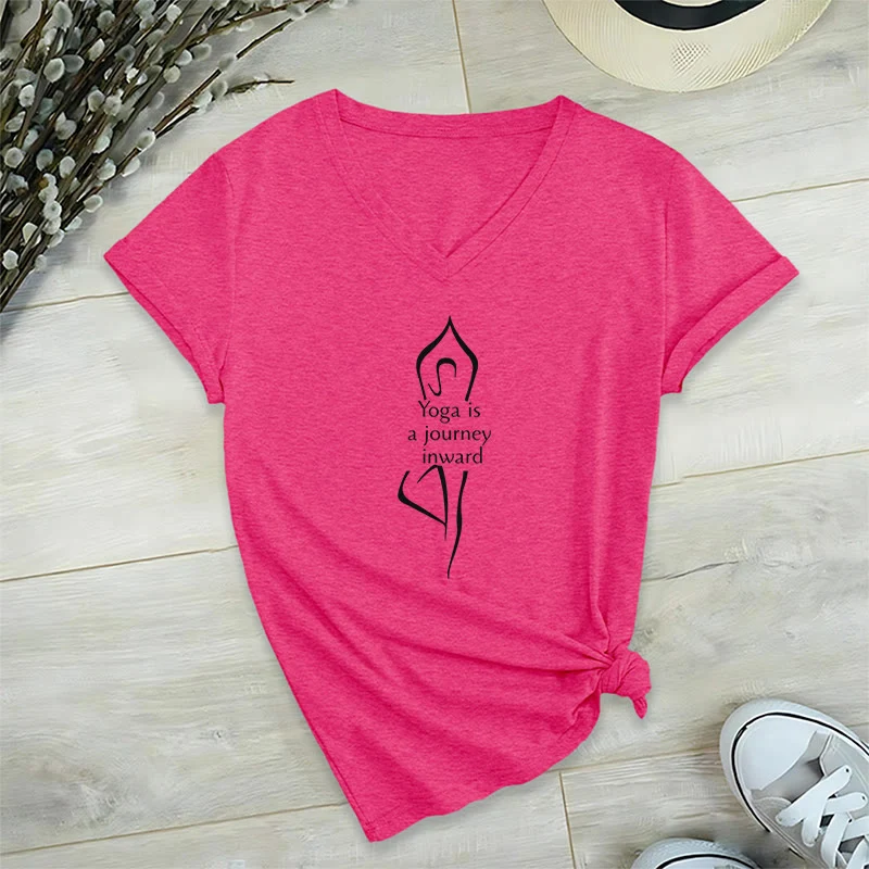 Olivenorma „Yoga ist eine Reise nach innen“ V-Ausschnitt Meditations-T-Shirt