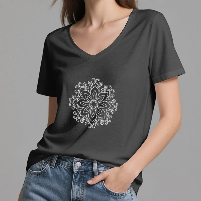 Olivenorma Mandala Innere Stärke V-Ausschnitt Yoga Meditation T-Shirt