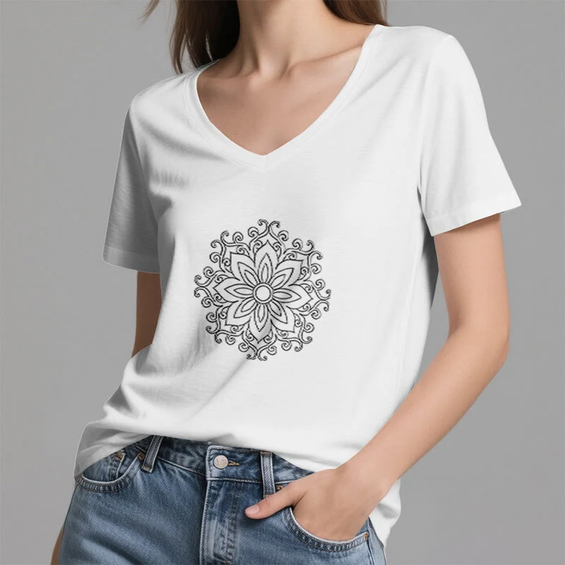 Olivenorma Mandala Innere Stärke V-Ausschnitt Yoga Meditation T-Shirt