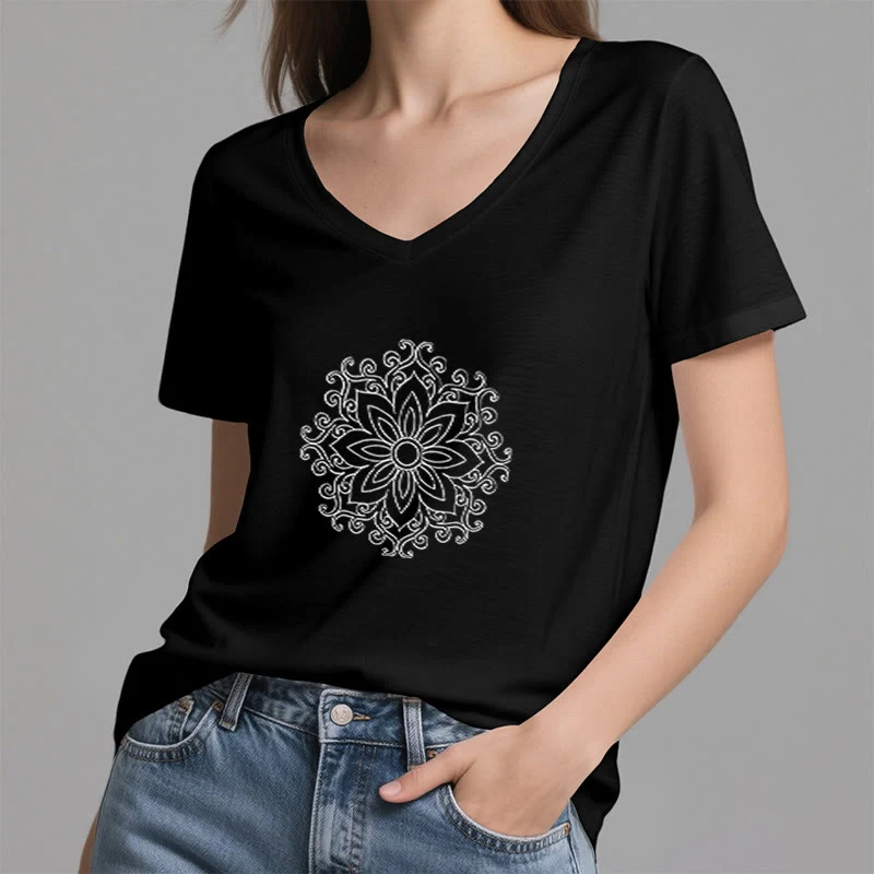 Olivenorma Mandala Innere Stärke V-Ausschnitt Yoga Meditation T-Shirt