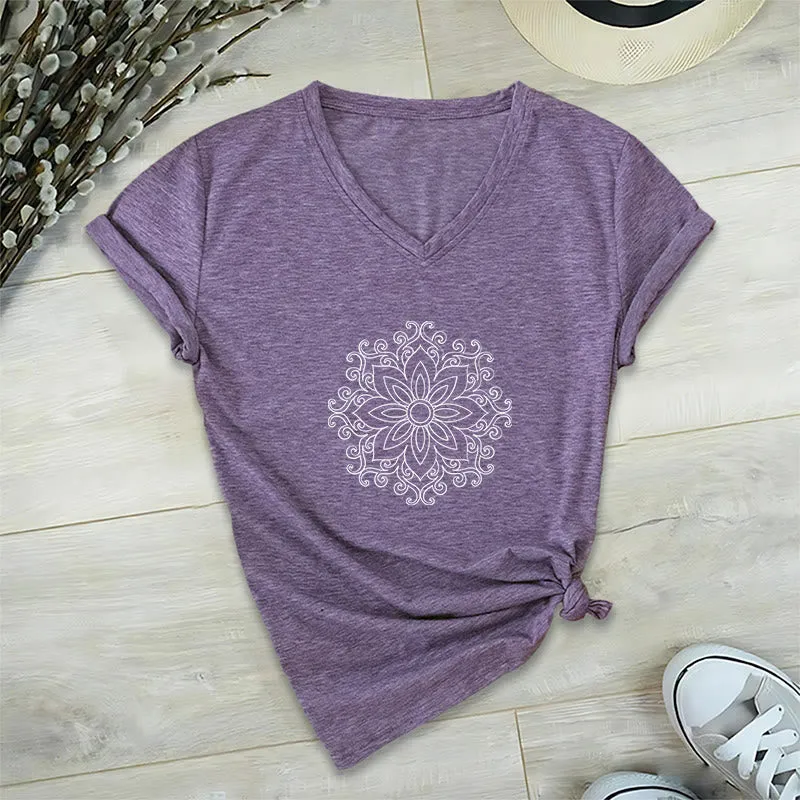 Olivenorma Mandala Innere Stärke V-Ausschnitt Yoga Meditation T-Shirt