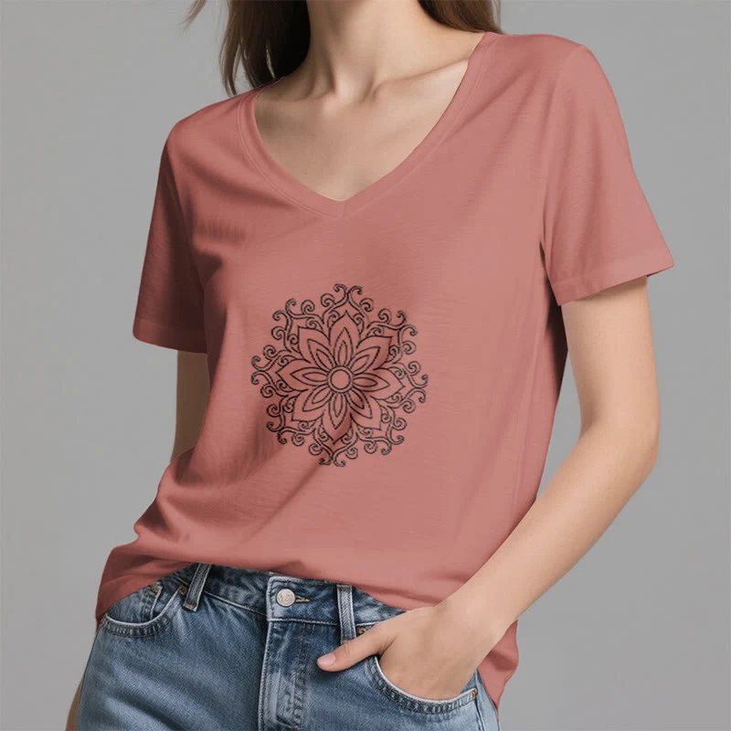 Olivenorma Mandala Innere Stärke V-Ausschnitt Yoga Meditation T-Shirt