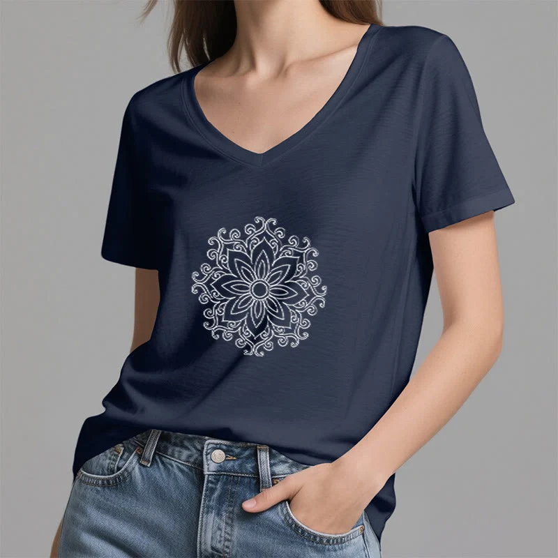 Olivenorma Mandala Innere Stärke V-Ausschnitt Yoga Meditation T-Shirt