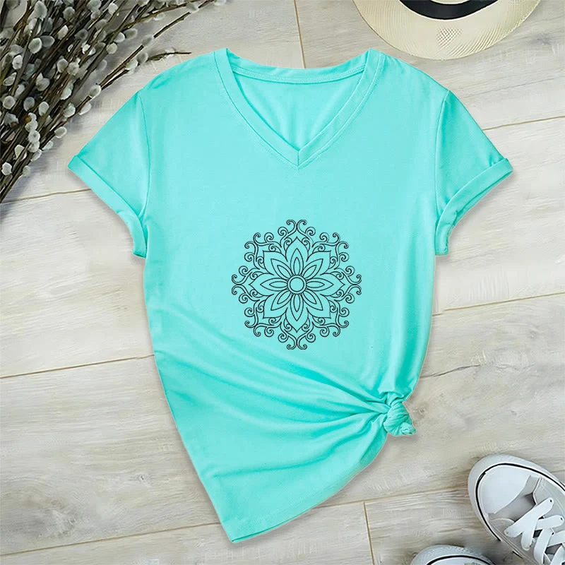 Olivenorma Mandala Innere Stärke V-Ausschnitt Yoga Meditation T-Shirt