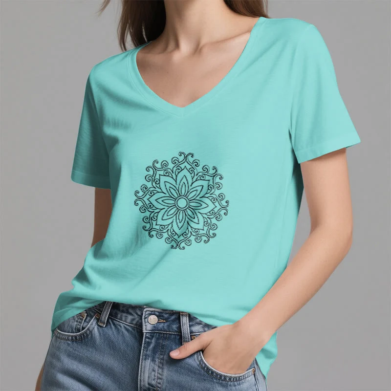 Olivenorma Mandala Innere Stärke V-Ausschnitt Yoga Meditation T-Shirt