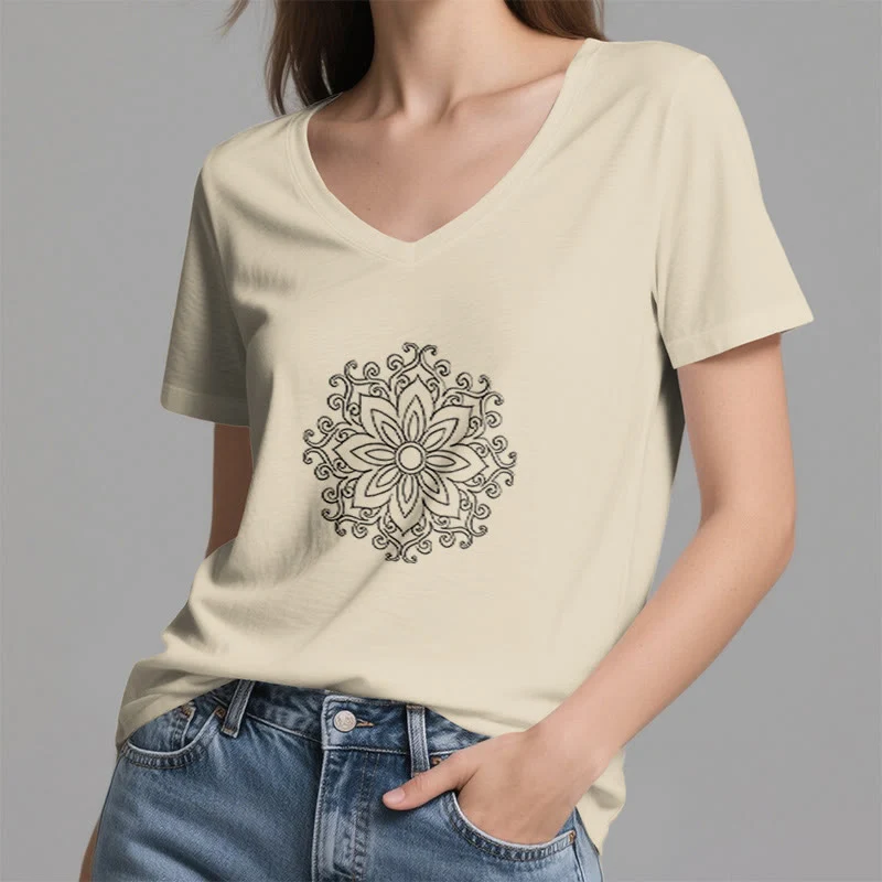 Olivenorma Mandala Innere Stärke V-Ausschnitt Yoga Meditation T-Shirt