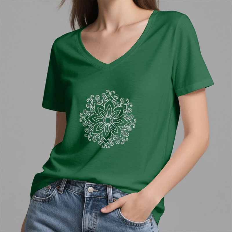 Olivenorma Mandala Innere Stärke V-Ausschnitt Yoga Meditation T-Shirt
