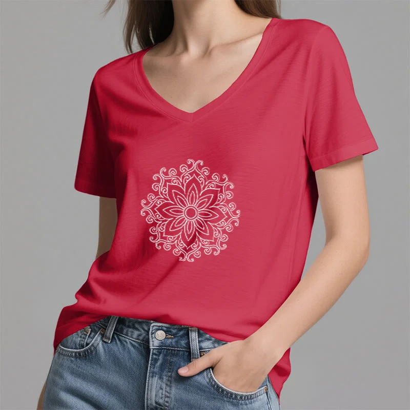 Olivenorma Mandala Innere Stärke V-Ausschnitt Yoga Meditation T-Shirt