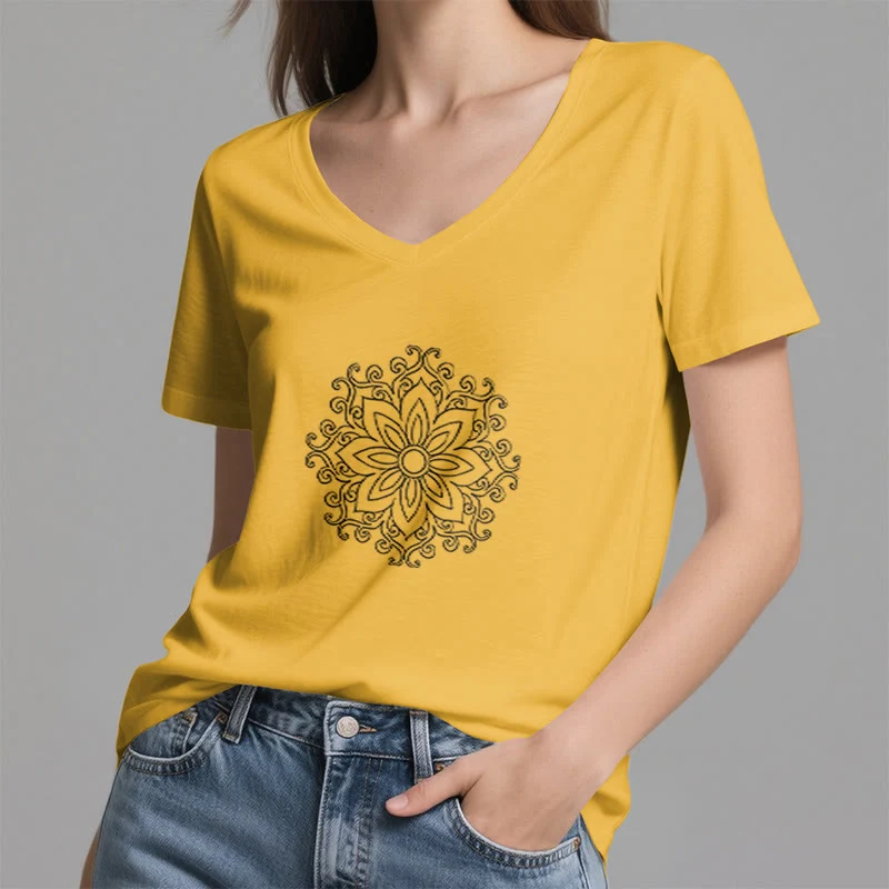 Olivenorma Mandala Innere Stärke V-Ausschnitt Yoga Meditation T-Shirt