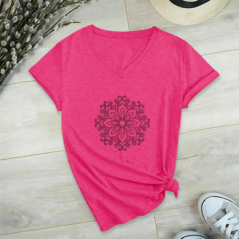 Olivenorma Mandala Innere Stärke V-Ausschnitt Yoga Meditation T-Shirt
