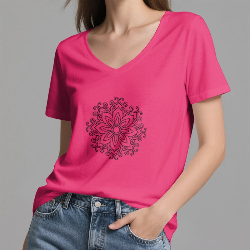 Olivenorma Mandala Innere Stärke V-Ausschnitt Yoga Meditation T-Shirt
