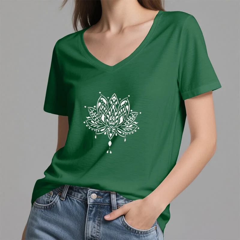 Olivenorma Mandala Energie Harmonie V-Ausschnitt Yoga Meditation T-Shirt