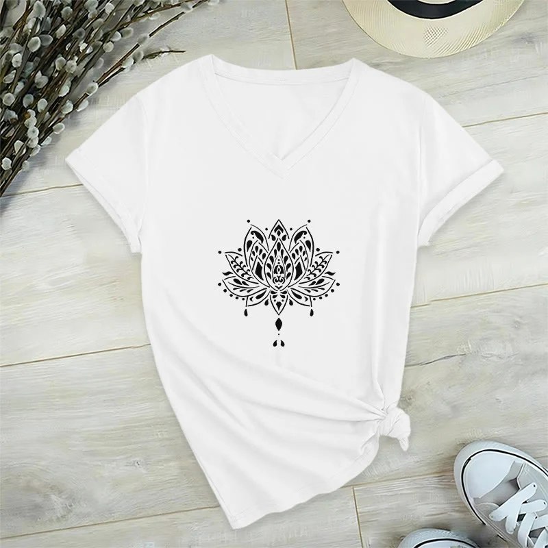 Olivenorma Mandala Energie Harmonie V-Ausschnitt Yoga Meditation T-Shirt