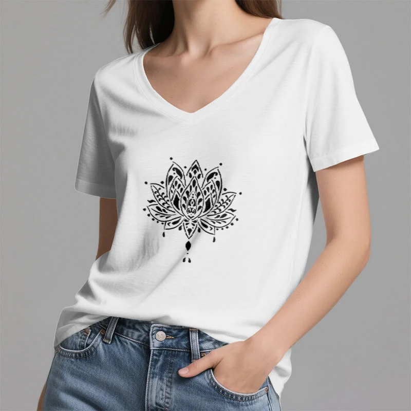 Olivenorma Mandala Energie Harmonie V-Ausschnitt Yoga Meditation T-Shirt
