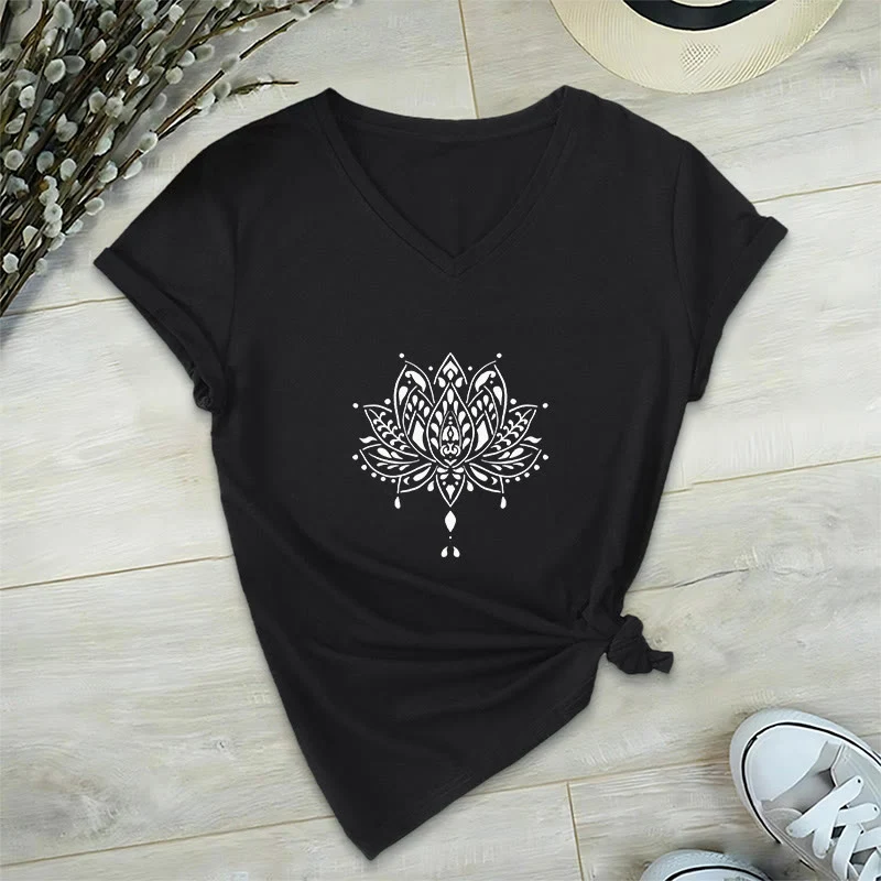 Olivenorma Mandala Energie Harmonie V-Ausschnitt Yoga Meditation T-Shirt