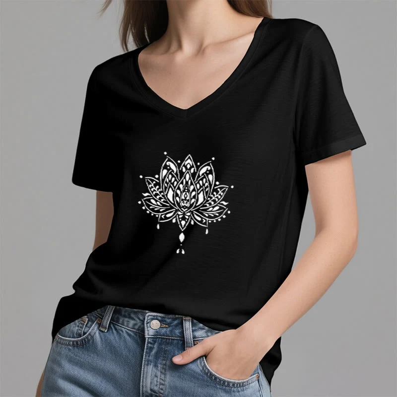Olivenorma Mandala Energie Harmonie V-Ausschnitt Yoga Meditation T-Shirt