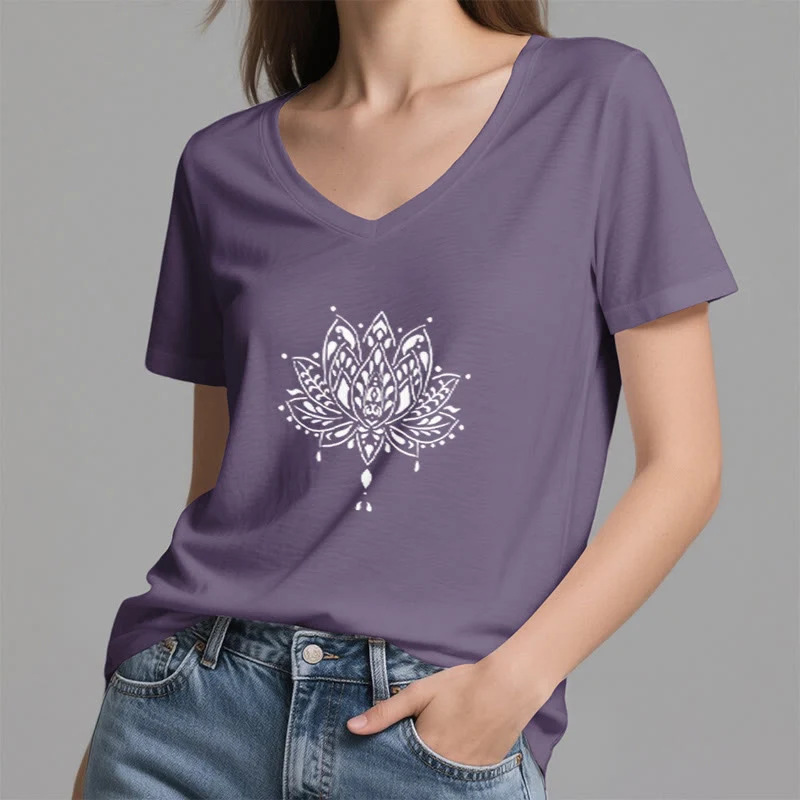 Olivenorma Mandala Energie Harmonie V-Ausschnitt Yoga Meditation T-Shirt