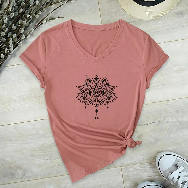 Olivenorma Mandala Energie Harmonie V-Ausschnitt Yoga Meditation T-Shirt