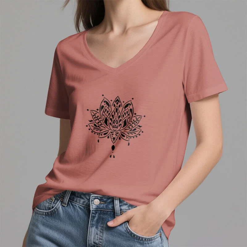 Olivenorma Mandala Energie Harmonie V-Ausschnitt Yoga Meditation T-Shirt