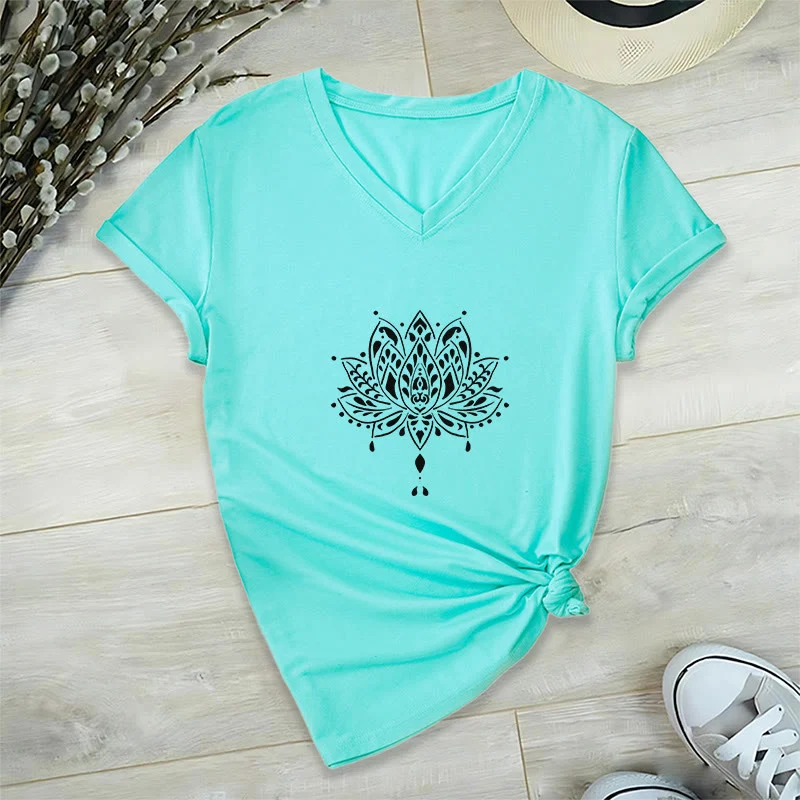 Olivenorma Mandala Energie Harmonie V-Ausschnitt Yoga Meditation T-Shirt