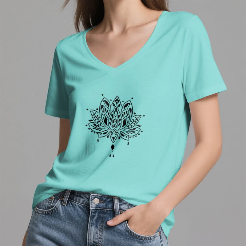 Olivenorma Mandala Energie Harmonie V-Ausschnitt Yoga Meditation T-Shirt