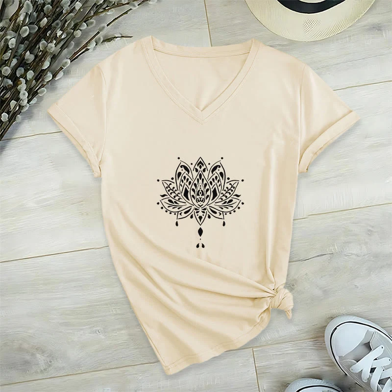 Olivenorma Mandala Energie Harmonie V-Ausschnitt Yoga Meditation T-Shirt