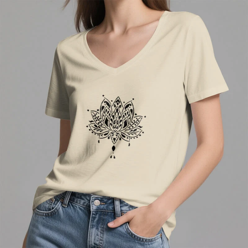 Olivenorma Mandala Energie Harmonie V-Ausschnitt Yoga Meditation T-Shirt