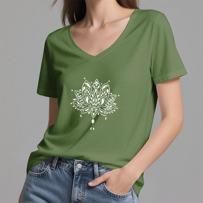 Olivenorma Mandala Energie Harmonie V-Ausschnitt Yoga Meditation T-Shirt