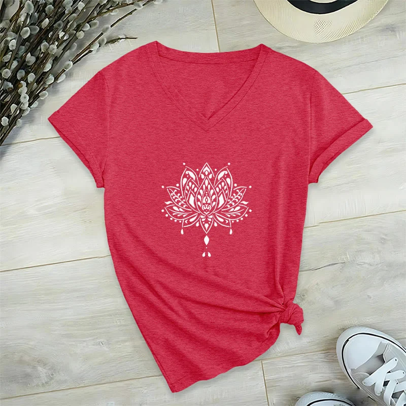 Olivenorma Mandala Energie Harmonie V-Ausschnitt Yoga Meditation T-Shirt