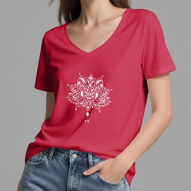 Olivenorma Mandala Energie Harmonie V-Ausschnitt Yoga Meditation T-Shirt