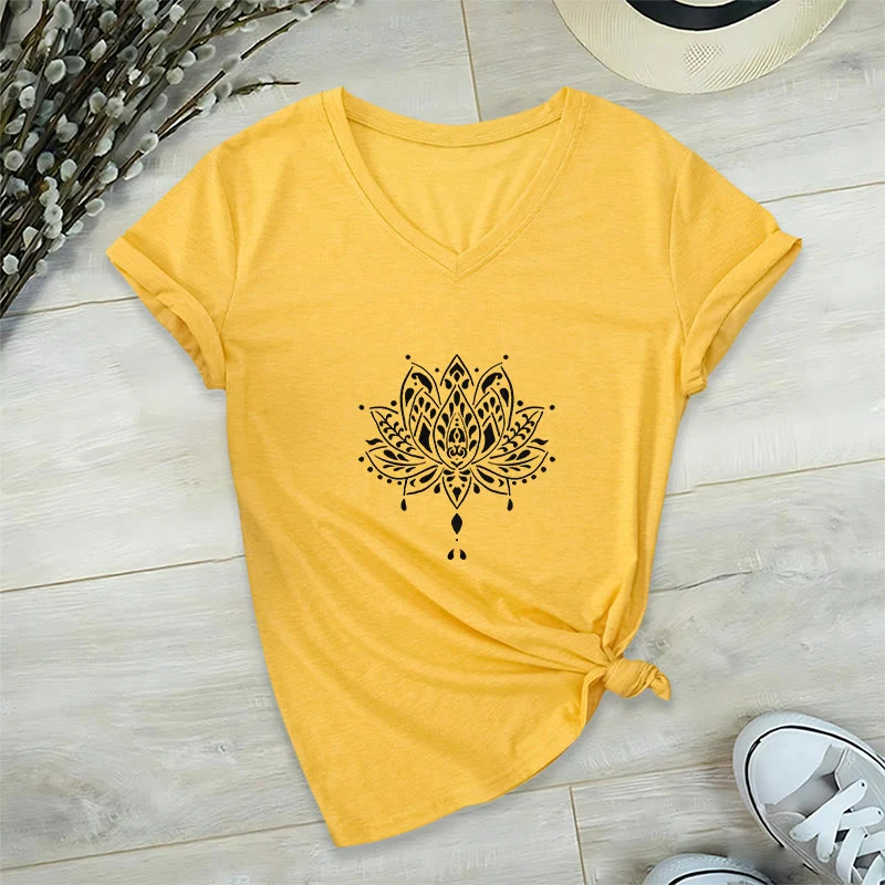 Olivenorma Mandala Energie Harmonie V-Ausschnitt Yoga Meditation T-Shirt
