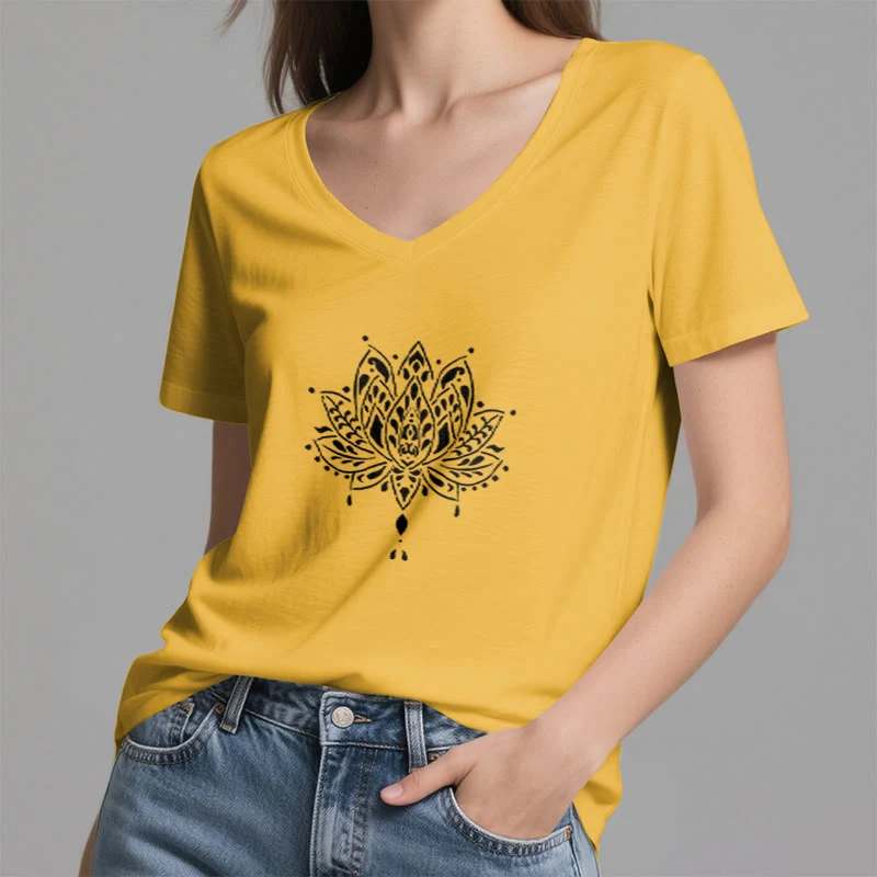 Olivenorma Mandala Energie Harmonie V-Ausschnitt Yoga Meditation T-Shirt