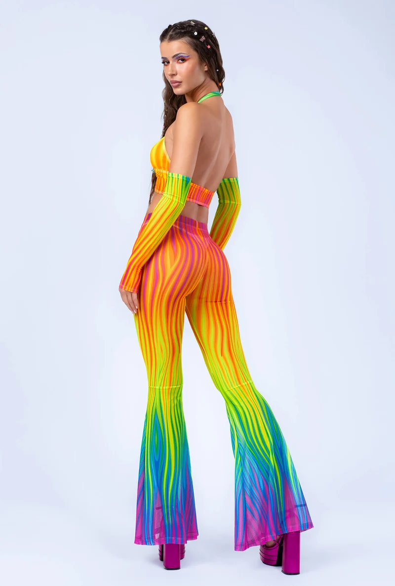 Neon Rainbow Flame Criss Cross Mesh Top