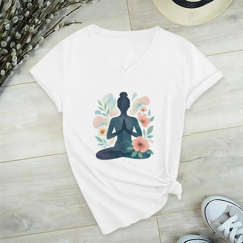 Olivenorma Inner Strength V-Ausschnitt Yoga Meditation T-Shirt