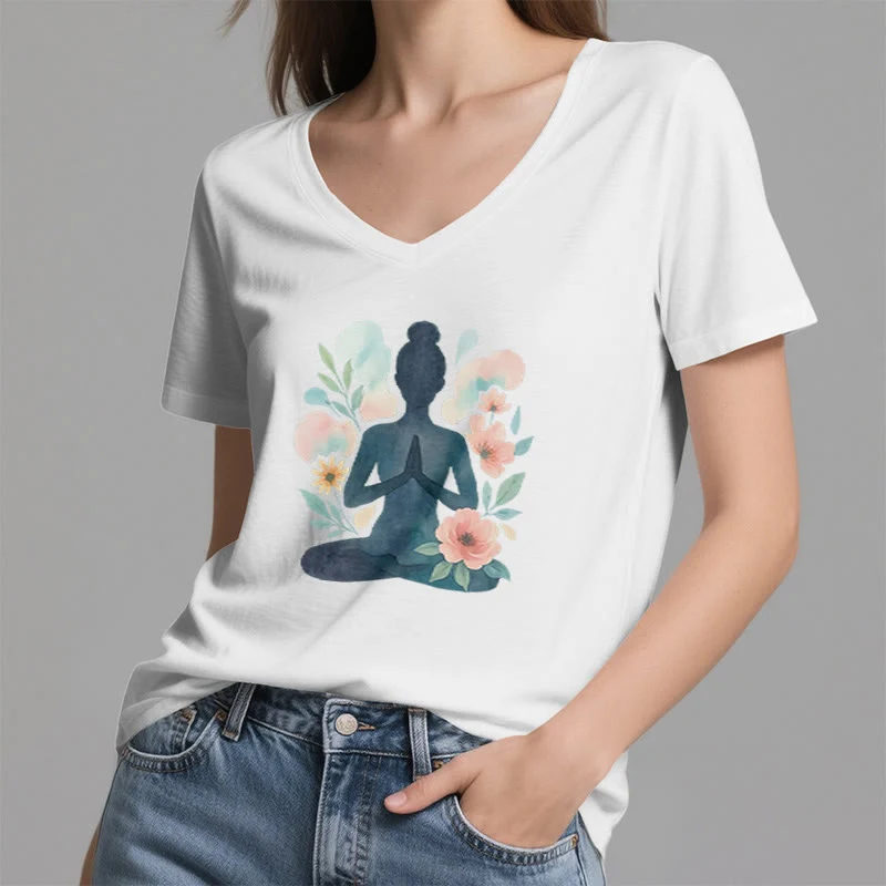 Olivenorma Inner Strength V-Ausschnitt Yoga Meditation T-Shirt