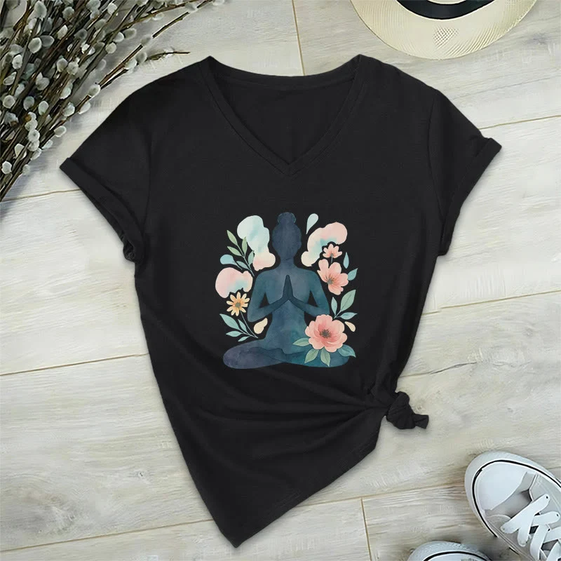 Olivenorma Inner Strength V-Ausschnitt Yoga Meditation T-Shirt