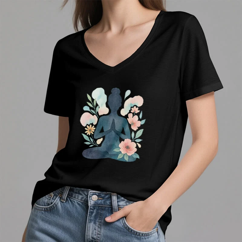 Olivenorma Inner Strength V-Ausschnitt Yoga Meditation T-Shirt