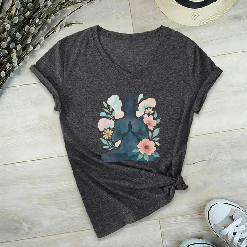 Olivenorma Inner Strength V-Ausschnitt Yoga Meditation T-Shirt