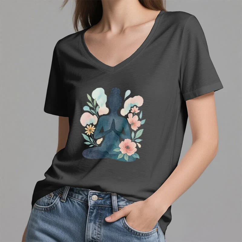 Olivenorma Inner Strength V-Ausschnitt Yoga Meditation T-Shirt