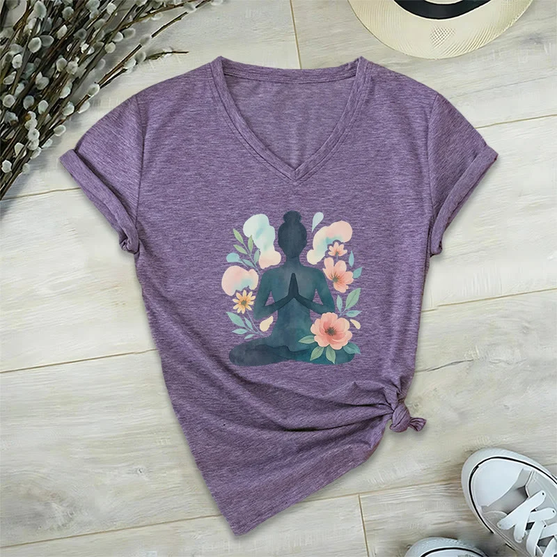 Olivenorma Inner Strength V-Ausschnitt Yoga Meditation T-Shirt