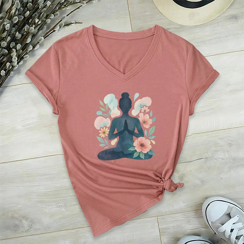 Olivenorma Inner Strength V-Ausschnitt Yoga Meditation T-Shirt