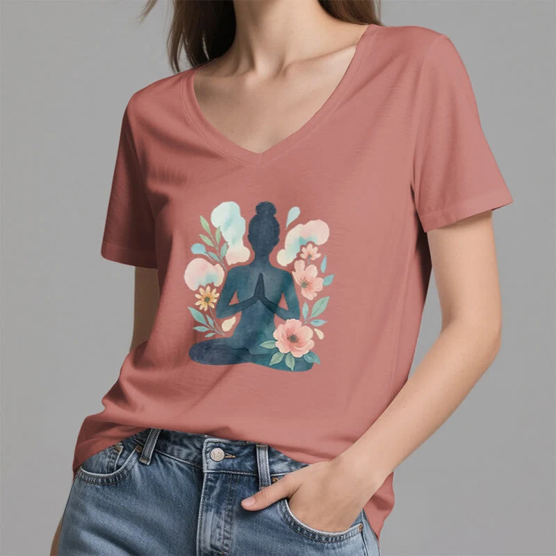 Olivenorma Inner Strength V-Ausschnitt Yoga Meditation T-Shirt