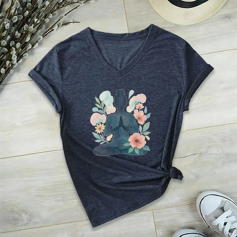 Olivenorma Inner Strength V-Ausschnitt Yoga Meditation T-Shirt