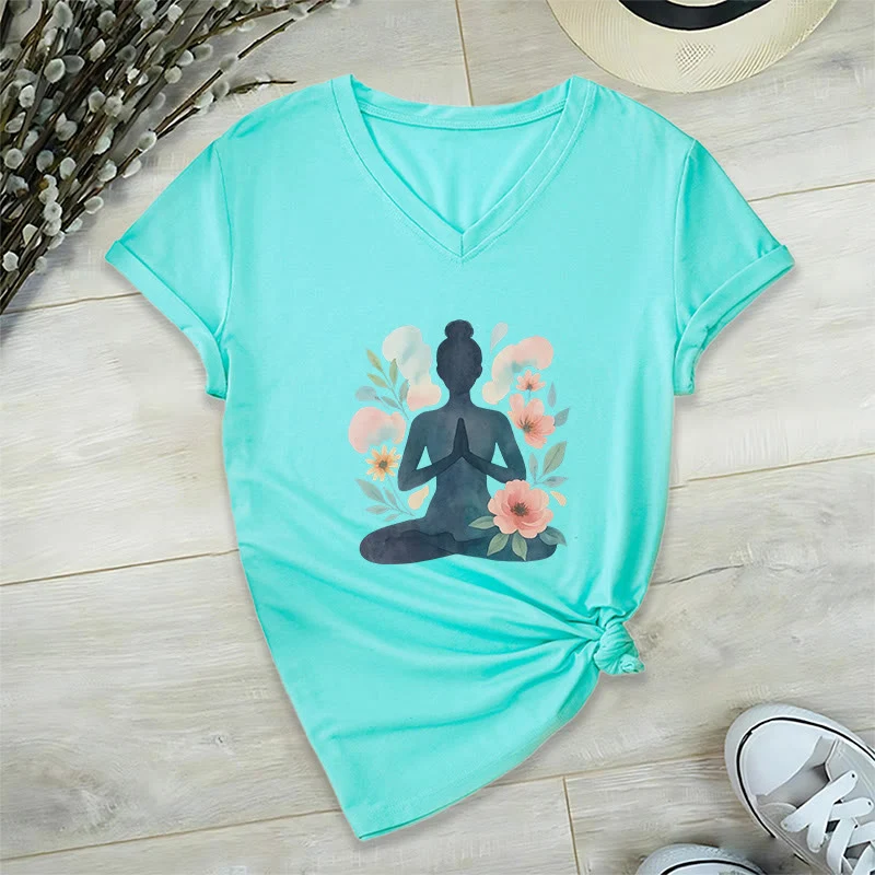 Olivenorma Inner Strength V-Ausschnitt Yoga Meditation T-Shirt