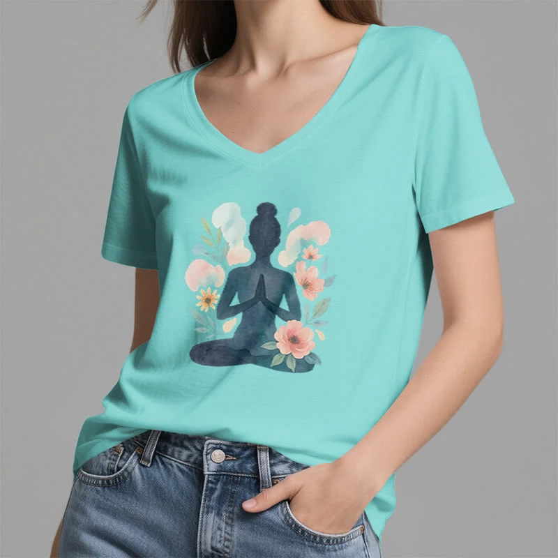 Olivenorma Inner Strength V-Ausschnitt Yoga Meditation T-Shirt
