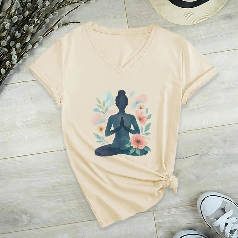 Olivenorma Inner Strength V-Ausschnitt Yoga Meditation T-Shirt