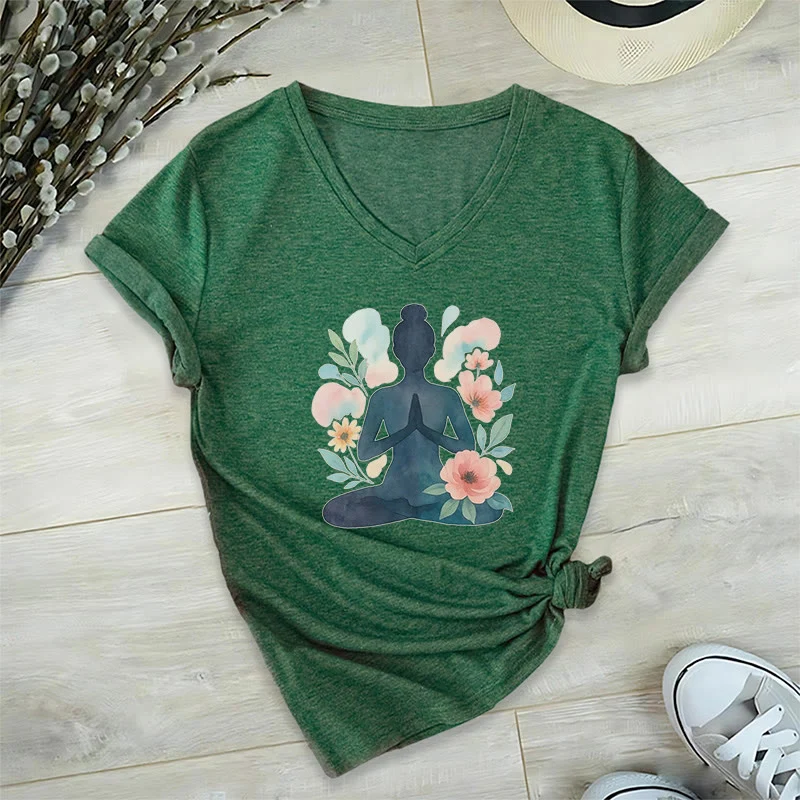 Olivenorma Inner Strength V-Ausschnitt Yoga Meditation T-Shirt