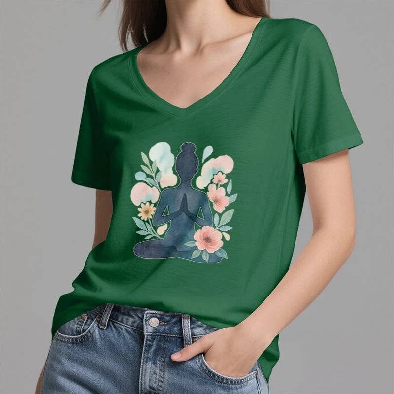 Olivenorma Inner Strength V-Ausschnitt Yoga Meditation T-Shirt