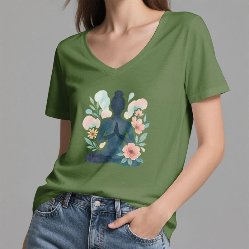 Olivenorma Inner Strength V-Ausschnitt Yoga Meditation T-Shirt